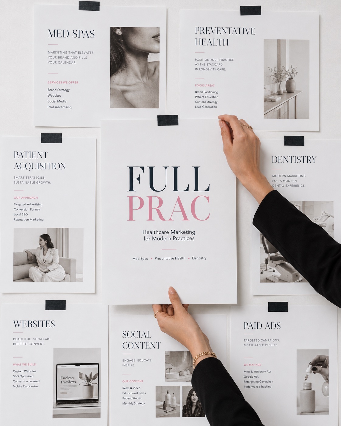 Full Prac healthcare marketing agency branding moodboard for med spas, preventative health & dentistry