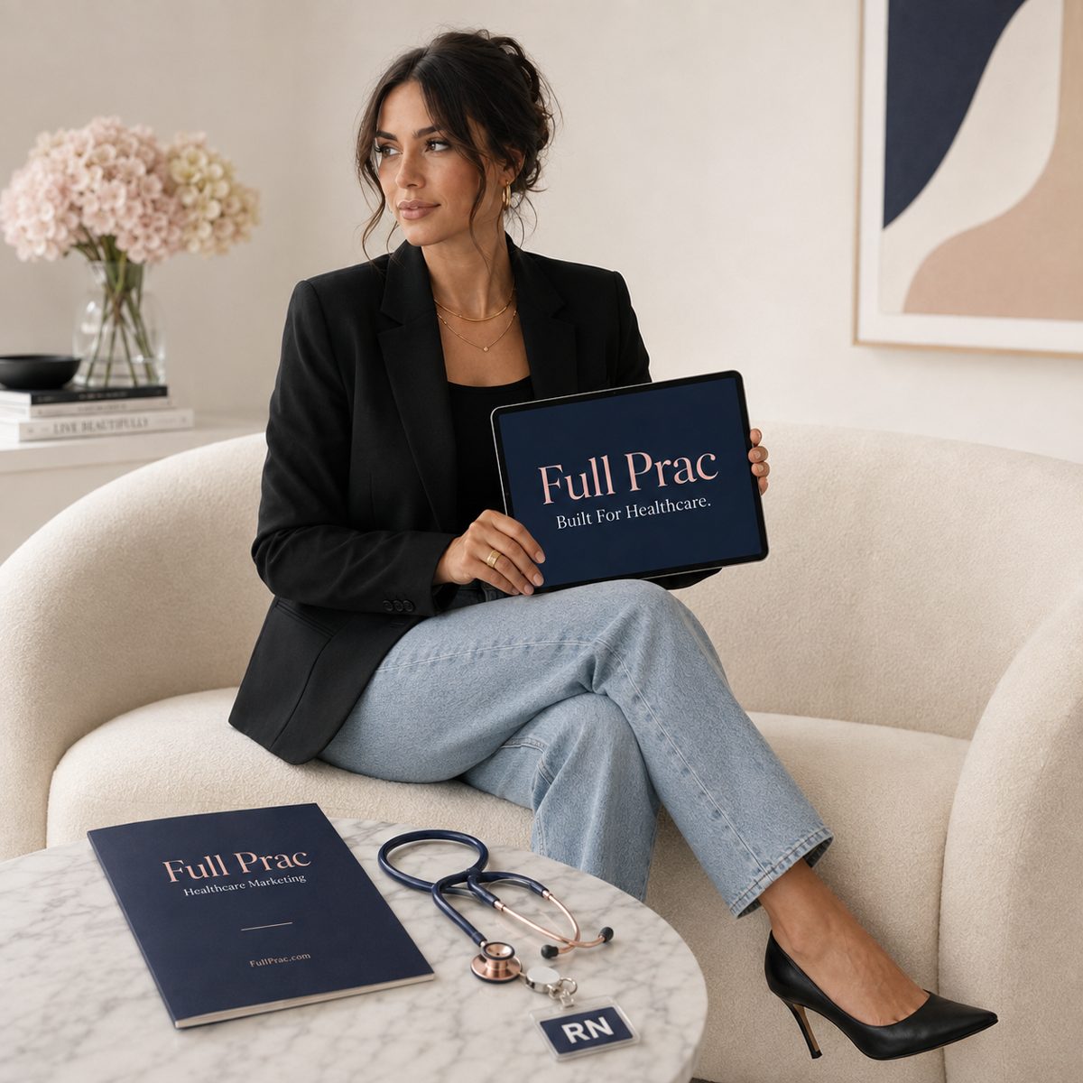 Full Prac team member reviewing a client's healthcare marketing plan