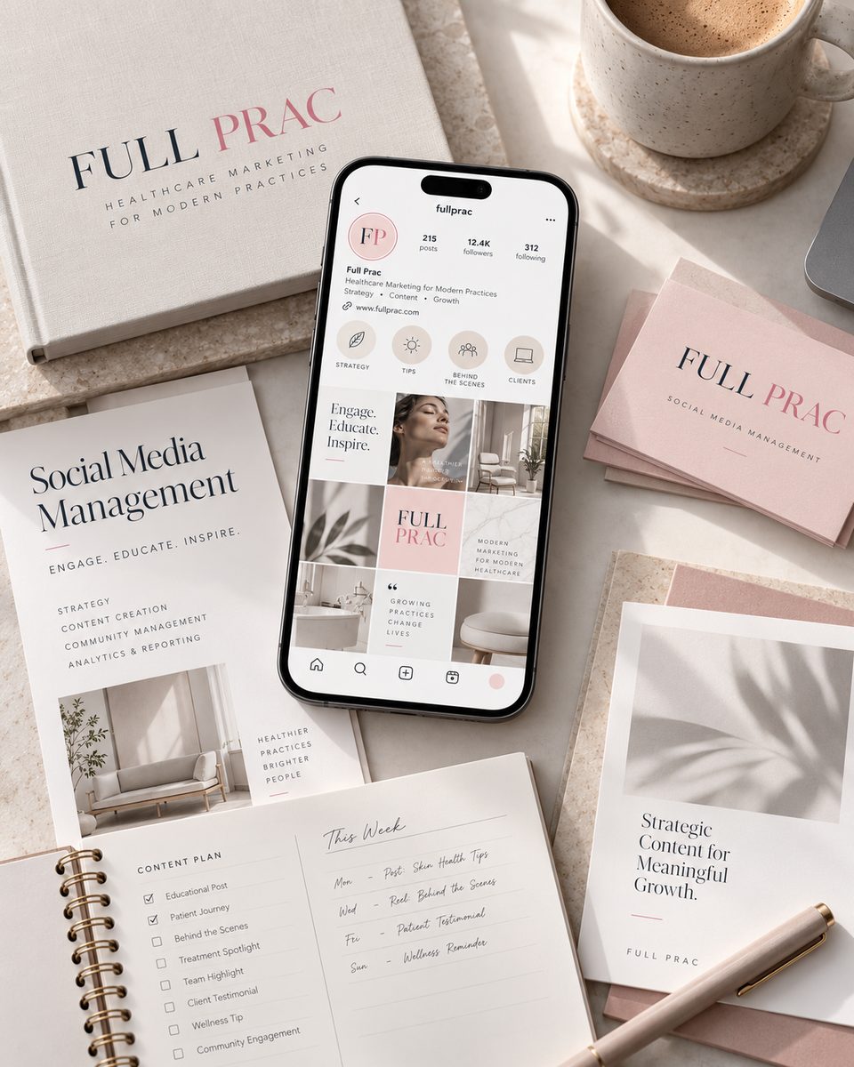 Full Prac's social media content calendar and Instagram planning tools